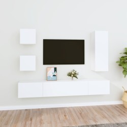 5 részes fehér szerelt fa tv-szekrényszett