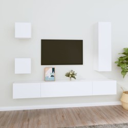 5 részes fehér szerelt fa tv-szekrényszett