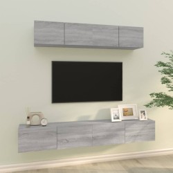 4 részes szürke sonoma színű szerelt fa tv-szekrényszett