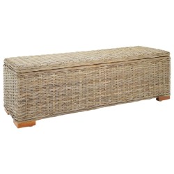 Natúr kubu rattan és tömör mahagóni fa tárolódoboz 110 cm