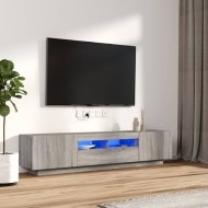 2 részes szürke sonoma színű fa tv-szekrény szett led-lámpákkal
