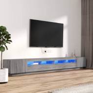 3 részes szürke sonoma színű fa tv-szekrény szett led-lámpákkal