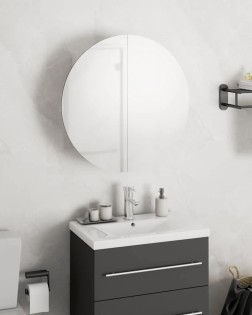 Fehér fürdőszobai szekrény kerek tükörrel/led-del 40x40x17,5 cm