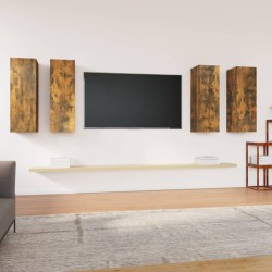 4 db füstös tölgyszínű szerelt fa tv-szekrény 30,5 x 30 x 90 cm