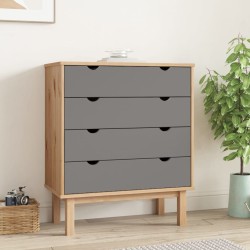Barna-szürke tömör fenyőfa fiókos szekrény 76,5x39,5x90 cm