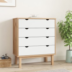 Barna-fehér tömör fenyőfa fiókos szekrény 76,5x39,5x90 cm