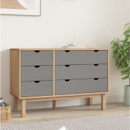 Barna-szürke tömör fenyőfa fiókos szekrény 113,5x39,5x73 cm