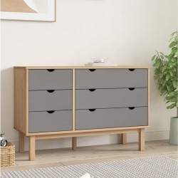 Barna-szürke tömör fenyőfa fiókos szekrény 113,5x39,5x73 cm