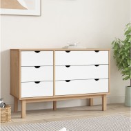 Barna-fehér tömör fenyőfa fiókos szekrény 113,5x39,5x73 cm