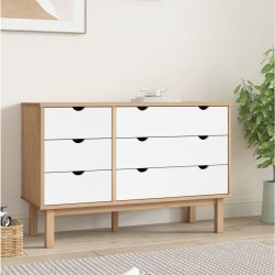 Barna-fehér tömör fenyőfa fiókos szekrény 113,5x39,5x73 cm