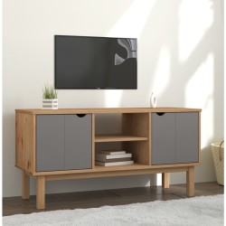 Barna-szürke tömör fenyőfa tv-szekrény 113,5 x 43 x 57 cm