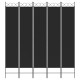5 paneles fekete szövet térelválasztó 200x220 cm