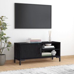 Fekete tömör újrahasznosított fenyőfa tv-szekrény 90x30x40 cm