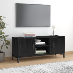 Fekete tömör újrahasznosított fenyőfa tv-szekrény 110x35x48 cm