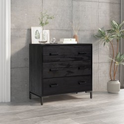 Fekete tömör újrahasznosított fenyő fiókos szekrény 75x35x70 cm