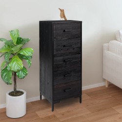 Fekete tömör újrahasznosított fa fiókos szekrény 42x35x110 cm