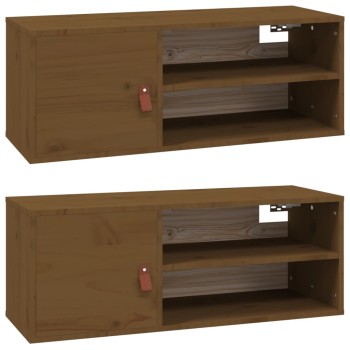 2 db mézbarna tömör fenyőfa faliszekrény 80 x 30 x 30 cm