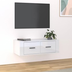 Magasfényű fehér szerelt fa függő tv-szekrény 80 x 36 x 25 cm