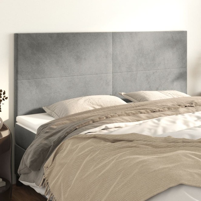 Világosszürke bársony fejtámla 180x5x118/128 cm