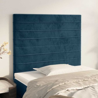 Sötétkék bársony fejtámla 90x5x118/128 cm