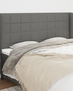 Sötétszürke szövet fejtámla szárnyakkal 203x23x118/128 cm