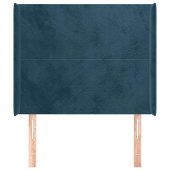 Sötétkék bársony fejtámla szárnyakkal 83x16x118/128 cm