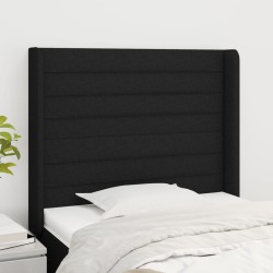 Fekete szövet fejtámla szárnyakkal 93x16x118/128 cm