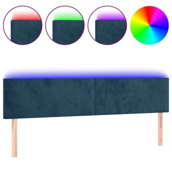 Sötétkék bársony led-es fejtámla 160x5x78/88 cm