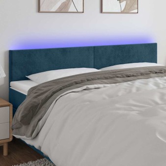 Sötétkék bársony led-es fejtámla 160x5x78/88 cm