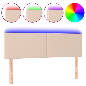 Cappuccino színű műbőr led-es fejtámla 144 x 5 x 78/88 cm