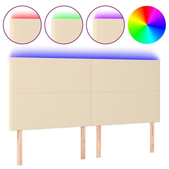 Krémszínű szövet led-es fejtámla szárnyakkal 160x5x118/128 cm
