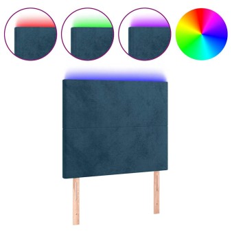 Sötétkék bársony led-es fejtámla 80x5x118/128 cm