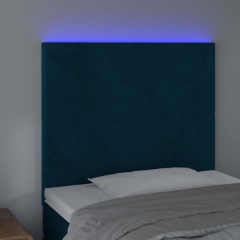 Sötétkék bársony led-es fejtámla 80x5x118/128 cm