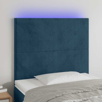 Sötétkék bársony led-es fejtámla 80x5x118/128 cm