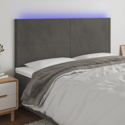 Sötétszürke bársony led-es fejtámla 160x5x118/128 cm