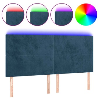 Sötétkék bársony led-es fejtámla 160x5x118/128 cm