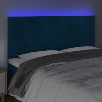 Sötétkék bársony led-es fejtámla 160x5x118/128 cm