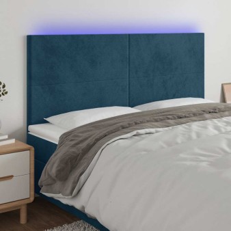 Sötétkék bársony led-es fejtámla 160x5x118/128 cm