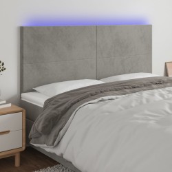 Világosszürke bársony led-es fejtámla 200x5x118/128 cm