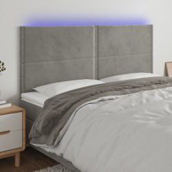 Világosszürke bársony led-es fejtámla 200x5x118/128 cm