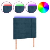 Sötétkék bársony led-es fejtámla 80x5x118/128 cm