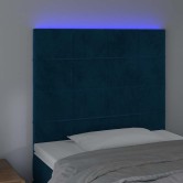 Sötétkék bársony led-es fejtámla 80x5x118/128 cm