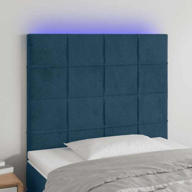 Sötétkék bársony led-es fejtámla 80x5x118/128 cm