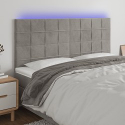 Világosszürke bársony led-es fejtámla 200x5x118/128 cm