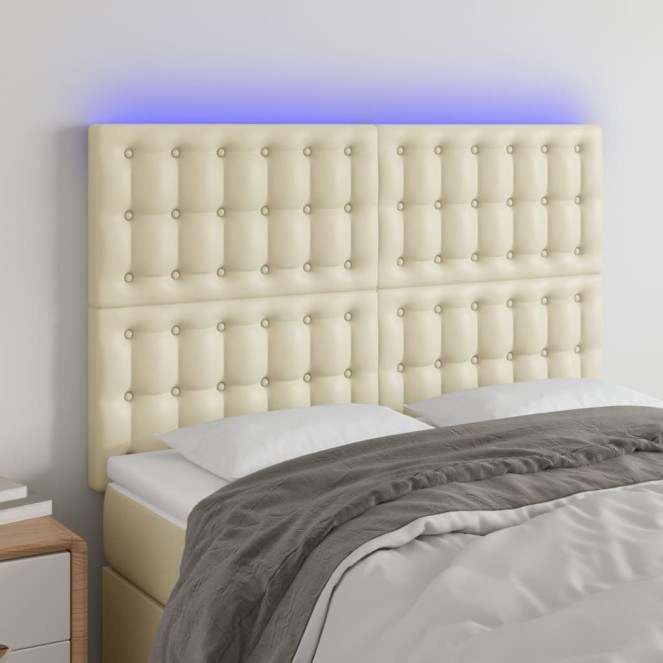Krémszínű műbőr led-es fejtámla 144x5x118/128 cm Krémszínű műbőr led-es fejtámla 144x5x118/128 cm