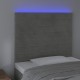 Világosszürke bársony led-es fejtámla 80x5x118/128 cm