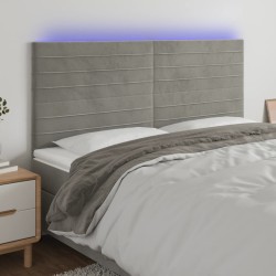 Világosszürke bársony led-es fejtámla 200x5x118/128 cm