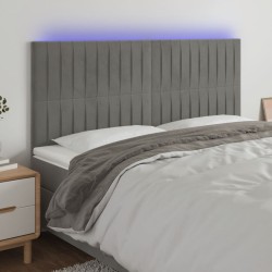 Világosszürke bársony led-es fejtámla 200x5x118/128 cm