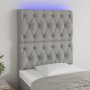 Világosszürke szövet led-es fejtámla 80x7x118/128 cm