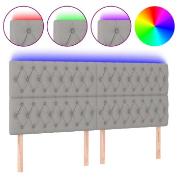 Világosszürke szövet led-es fejtámla 180x7x118/128 cm
